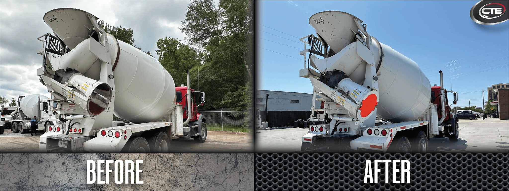Before & After Red Mack Mixer Truck Refurbishing Project
