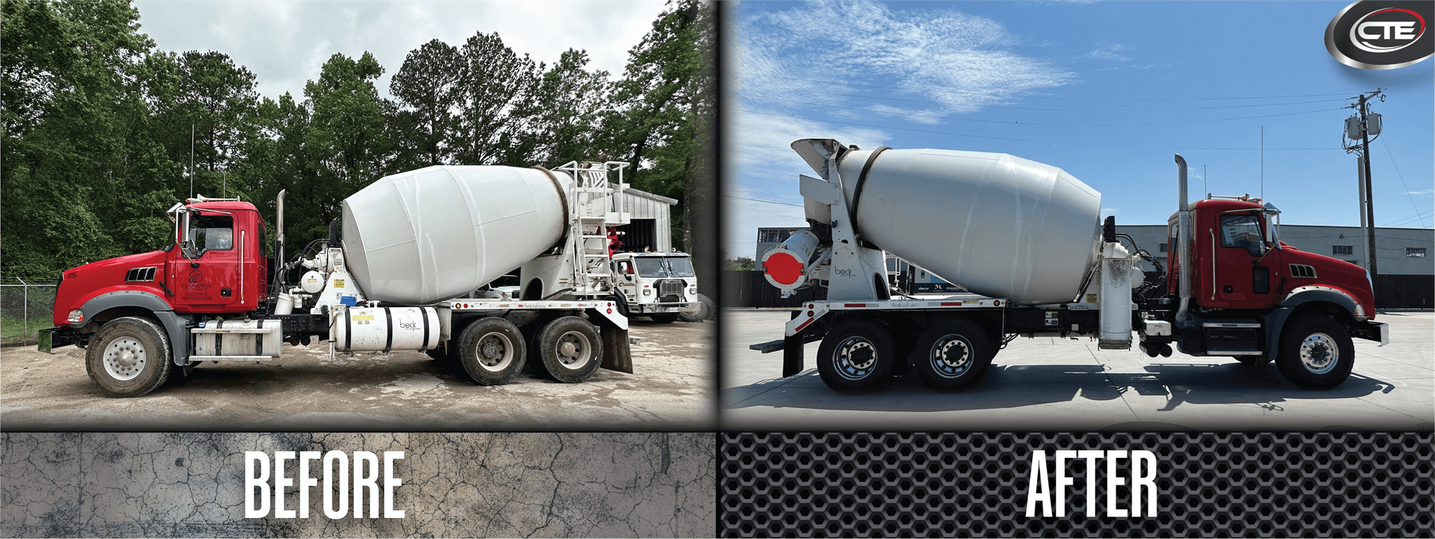 Before & After Red Mack Mixer Truck Refurbishing Project